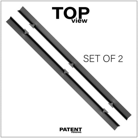 Top view of Stove Gap Filler Silicone Covers With Stainless Steel Clips, 2 Pack Black, showing full length and design details.