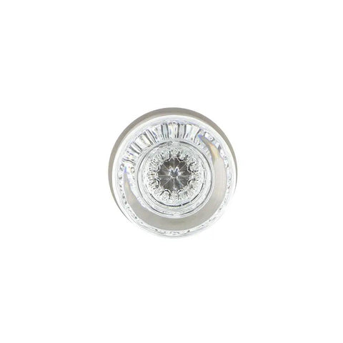 Classic Rosette Round Clear Crystal Door Knob for Vintage Restorations, top view showing lead-free crystal and intricate detailing.