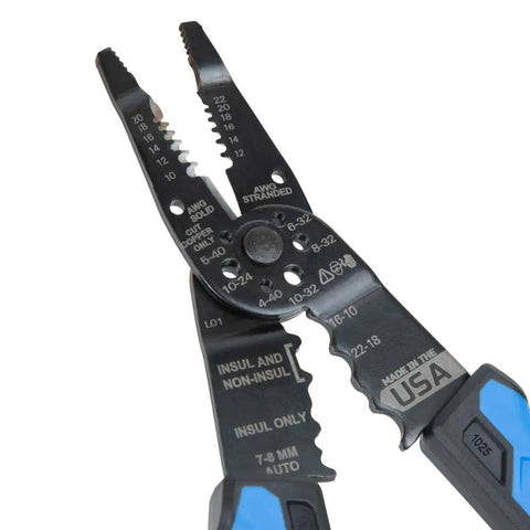 Pro Grade Long Nose Wire Stripper And Crimp Tool For 10 To 20 AWG Solid And 12 To 22 AWG Stranded Wire, Heavy Duty Electrician Tool, Made In USA