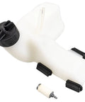 Fuel Tank Assembly Kit For Various Husqvarna Models OEM Authorized Replacement Part 545180870 Fits Chainsaws And Other Outdoor Power Equipment Durable Gas Tank Replacement With Precise Fit And OEM Quality, shown with white tank and black cap.