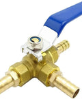 Brass L Port Ball Valve Connector For Garden Irrigation With 90 Degree Rotating Hose Barb Fitting Heavy Duty 20mm Fit Durable Garden Water Control Valve 1 Piece, blue handle