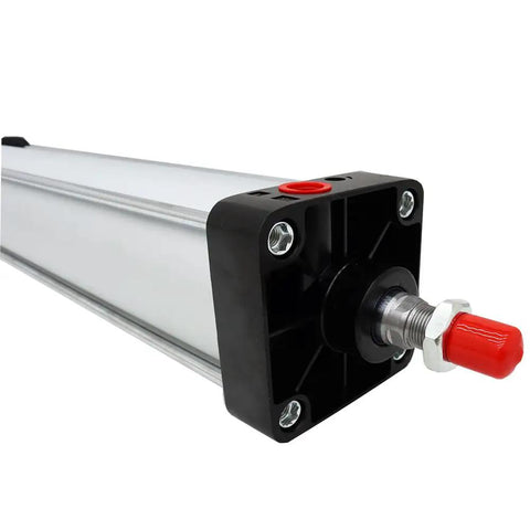 Close-up of Tough As Nails Aluminum Pneumatic Cylinder, 4 Inch Bore, 18 Inch Stroke, Double Acting, Single Rod, Model SC 100 x 450.