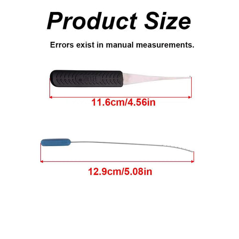12 Piece Broken Key Extractor Kit For Locks Safes And Drawers Tap Extractor Set showing tool sizes 11.6cm and 12.9cm