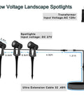 Low Voltage LED Landscape Lights Kit With Transformer IP65 Waterproof Outdoor Spotlight Set diagram with dimensions.