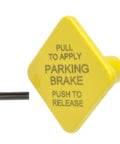 Parking brake knob, yellow plastic with small black pin