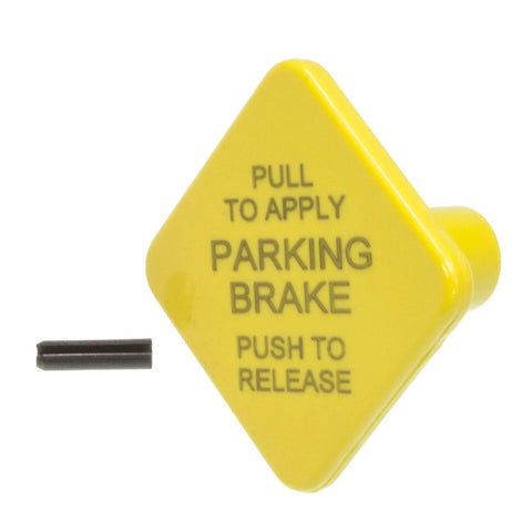 Parking brake knob, yellow plastic with small black pin