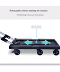 Heavy Duty Foldable Platform Truck With Retractable Handle Smooth Rolling Trolley showing retractable handle mechanism for easy use.