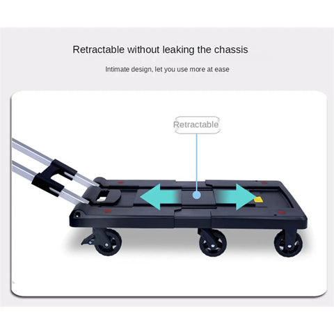 Heavy Duty Foldable Platform Truck With Retractable Handle Smooth Rolling Trolley showing retractable handle mechanism for easy use.