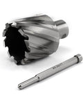 Annular cutter with Weldon shank and pilot pin for magnetic drill press, 1-5/8 in dia, HSS