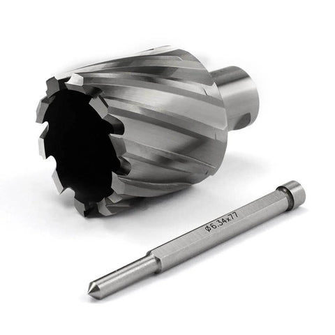 Annular cutter with Weldon shank and pilot pin for magnetic drill press, 1-5/8 in dia, HSS