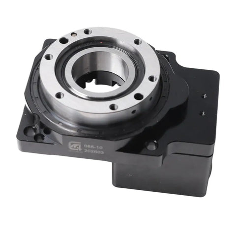 Hollow Rotary Actuator Built Tough With 10 To 1 Gear Ratio And Nema 23 Stepper Motor For Precision Positioning A High Rigidity Rotating Platform For CNC Indexing And Factory Automation Featuring A Central Hollow Bore For Clean Cable Routing