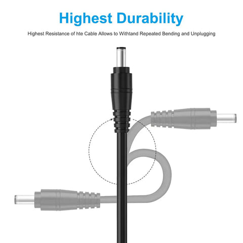 Premium 16AWG DC Power Pigtail Cable With 2.1mm By 5.5mm Barrel Plug Male showing durability and flexibility in bending