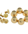 Top Tier Hella Durable Mini Copper And Iron Purse Feet With Spike Back Screws And Flat Head Studs Providing Killer Luggage Bottom Protection In Three Go To Colors For Bags And Travel Pouches, golden studs and screws.