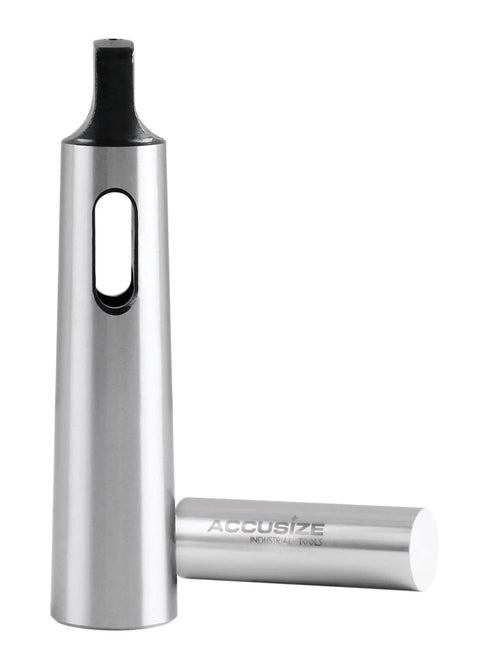 Accusize MT2 to MT3 DIN2185 Morse taper sleeve adaptor, hardened and ground, silver metal, two-piece set