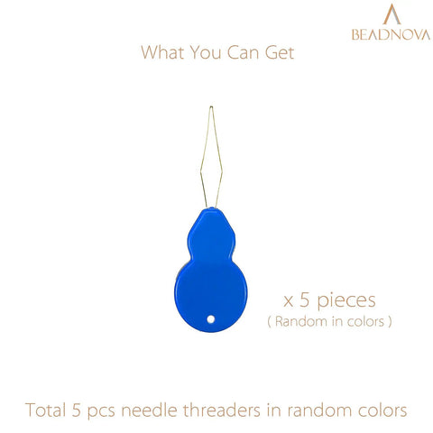 Must-Have 5-Piece Needle Threader Set for Sewing, Embroidery, Cross Stitch and Quilting shown in blue color with wire loop