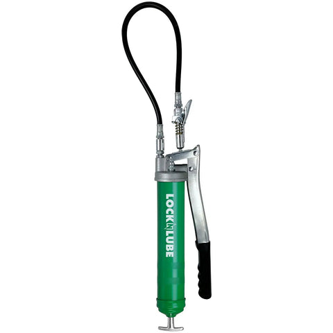 Lever Grip Grease Gun With Locking Coupler 20 Inch Heavy Duty Hose Inline Swivel Loop And Lock Storage Rubber Grips Ergonomic Handle Green
