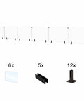 No Sweat Install 6 Panel Frameless Glass Deck Railing Kit With Top Shelf Stainless Steel Posts And Pre Cut Tempered Glass Panels 340 Inch Wide By 44 Inch High For Porch Upgrades showing six glass panels and mounting hardware.