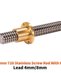 Beefy Heavy Duty T20 Leadscrew With 20mm Diameter Brass Nut Length From 100mm To 1000mm CNC And 3D Printing Ready Standard T20 Mount 8mm Lead 4 Start Smooth Precise Motion For DIY Machining, 20mm T20 stainless leadscrew with brass nut, 8mm lead
