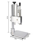 Pro Grade Heavy Duty Aluminum Alloy Manual Punching Press For Precision Riveting, Punching, Cutting, And Sealing In Electronics, Leather, Jewelry, Labs, And Beauty Projects, Ergonomic Labor Saving Spring Operation, side view with dimensions.