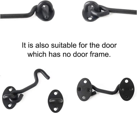 Image of Stainless Steel Gate Hook and Eye Latch Screws for Door Window Shed Barn, showcasing various hook designs suitable for frameless doors.