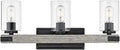 3 Light Bath Vanity Light In Black With Clear Glass Shades Rustic Modern Vibe Pine Wood Frames In Gray Harbor Stain