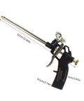 Beefy Foam Gun Pro Heavy Duty PU Expanding Caulking Gun with aluminum build and ergonomic grip, shown with dimensions labeled.
