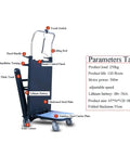 Heavy Duty Electric Stair Climbing Cart With Ergonomic Handle And Foldable Design For Moving Furniture, Appliances, Kegs, Tires Up And Down Stairs Effortlessly, showing specifications and features.