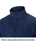 Navy Flame Resistant 9 Oz Cotton Welding Jacket 30 Inch 3X Large With Welder Collar Six Snap Buttons And Leather Reinforced Snaps