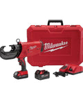 Heavy Duty Brushless Electric Crimping Tool With 350 Degree Rotating Head And Smart Data Logging built with a battery and carrying case.