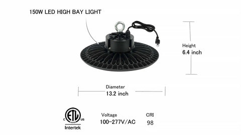Warm White 2700K LED High Bay Light 150W Full Spectrum UFO Shop Light Workhorse for Factory and Warehouse 98 CRI