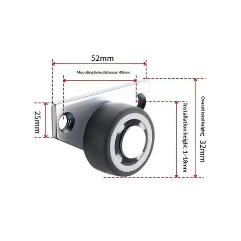 Heavy Duty 2 Pack Low Profile Anti Sag Gate Support Rollers With Sealed Ball Bearings showing dimensions and installation details.