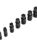 Universal Motorcycle Wheel Bearing Remover Puller Separator Extractor Tool with seven heads for 25mm to 10mm bearings displayed in a row