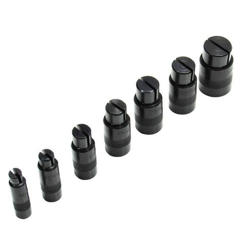 Universal Motorcycle Wheel Bearing Remover Puller Separator Extractor Tool with seven heads for 25mm to 10mm bearings displayed in a row