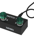 Dual Latching Footswitch Pedal For Guitar Amp With TRS Cable Two Tap Switches A And B in black with green buttons