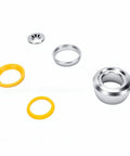 Components of 32mm Fitness Handle End Covers 5 Pack Aluminum Alloy No Slip Grip including rings and caps.
