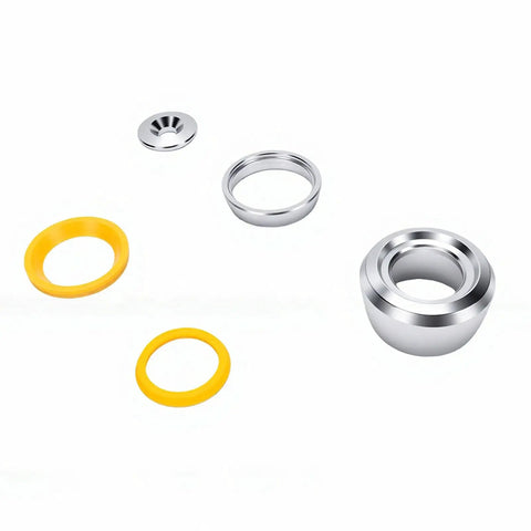 Components of 32mm Fitness Handle End Covers 5 Pack Aluminum Alloy No Slip Grip including rings and caps.