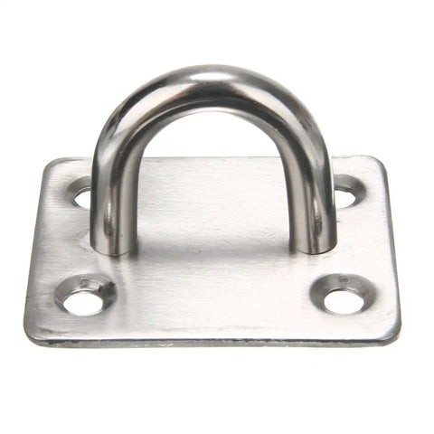 Heck Yeah Durable High Grade Stainless Steel Door Latch With Secure Padlock Buckle and Rustproof Gate Hasp Four Hole Mount Plate shown from above.