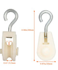 Mini Nylon Pulley Set For Wire Antennas And DIY Pulley Frames, Quiet Small Lightweight 10 Pack; beige pulleys with dimensions.