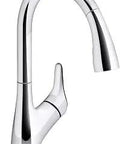 Rival Single Handle Pull Down Kitchen Faucet With Aerated Stream And Sweep Spray, DockNetik Magnetic Dock, polished chrome finish