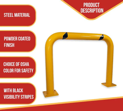 4 Pack Built Tough High Profile Steel Machine Guard Rails 36x48 Floor Mounted Yellow Powder Coat With Black Visibility Stripes Bolt On Safety Barrier For Warehouses And Parking Areas