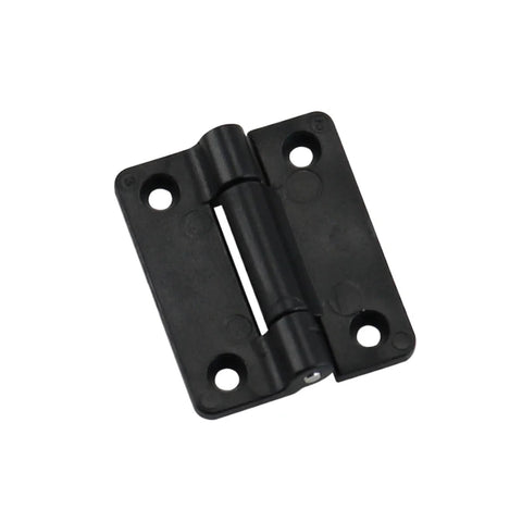 Front view of black plastic damping cabinet hinge with small-torque action; 1 piece.
