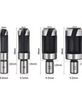 Dead Nuts Accurate Carbon Steel Wood Plug Cutter Drill Bit Set With Straight And Tapered Hole Saws showing four sizes