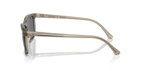 Side view of Rectangular Sunglasses RB4435 with transparent brown frame and blue lenses, showcasing durable metal detailing.