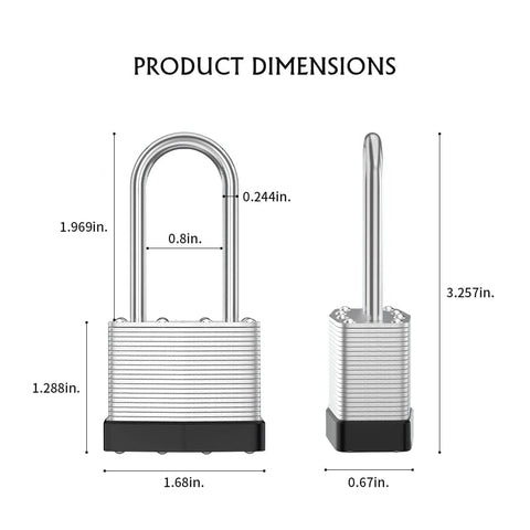 Six Pack Keyed Alike Laminated Steel Padlocks 40mm body 50mm shackle dimensions, front and side view, weather resistant