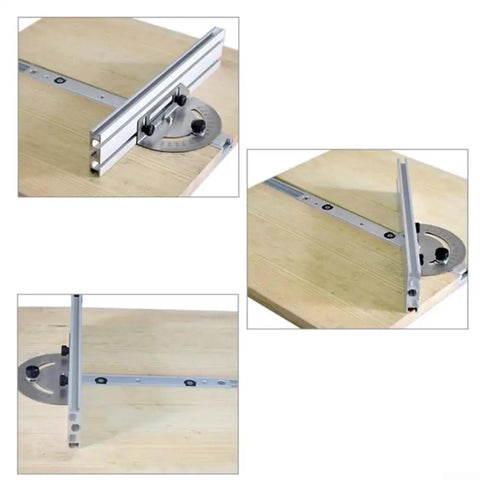 Table Saw Miter Gauge Kit with Adjustable Angle Ruler and Aluminum Guide Rail in woodworking setup