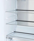 Interior of Pro Grade Built In Convertible Refrigerator And Freezer Combo With No Sweat Inverter Cooling 13.6 Cu Ft Capacity showing glass shelves.