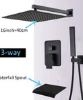 UMJIGF Concealed Shower System Wall Mounted Shower Faucet Set Multifunction Matte Black Shower Combo Set with 16 Inch Square Shower Head and Waterfall Spout.