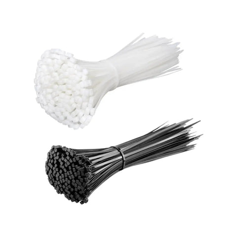Heavy Duty Cable Ties For Quick Cord Cleanup And Wire Harness Organization PA66 Nylon Bundle Straps in white and black.