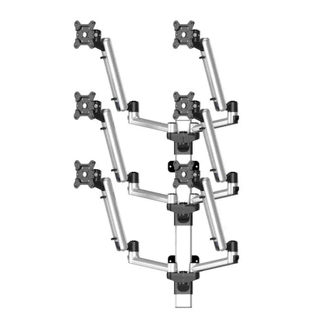 Hella Adjustable Spring Arm Six Monitor Wall Mount For Flat Panel Displays with six mounts and sturdy aluminum arms.