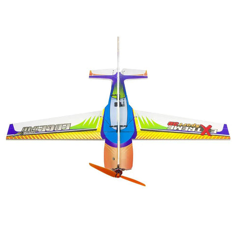 Top view of Foam RC Plane Kit 710mm Wingspan for DIY 3D Aerobatic Flying Outdoor Fun showing colorful design and structure.